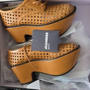 Jil Sander Navy Brown Cutout Oxfords